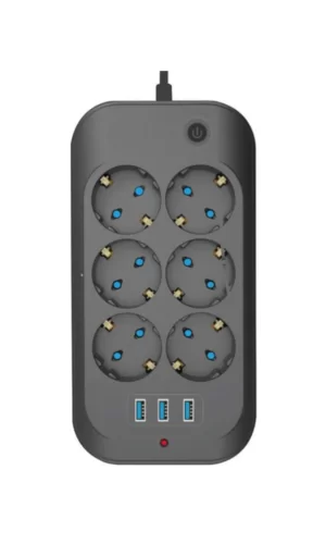 Termal Akım Korumalı, Çocuk Korumalı, 6’lı 2 Mt Uzatma Kablosu 6 X Priz, 3 X Usb