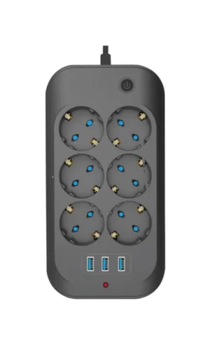 Termal Akım Korumalı, Çocuk Korumalı, 6’lı 2 Mt Uzatma Kablosu 6 X Priz, 3 X Usb