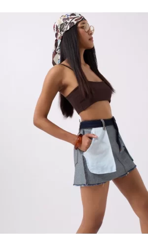 Ters Detay Denim Mini Etek