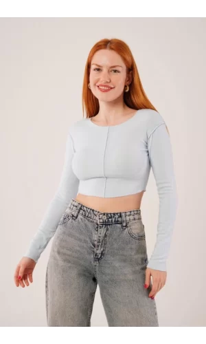Ters Dikişli Basic Bebe Mavisi Body Bluz
