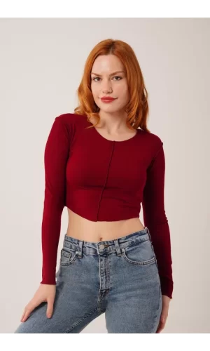 Ters Dikişli Basic Bordo Body Bluz