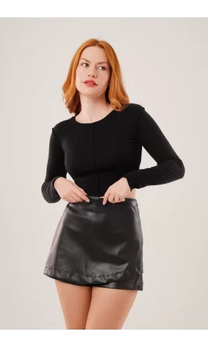 Ters Dikişli Basic Siyah Body Bluz
