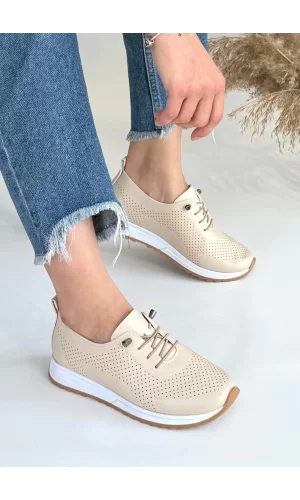 Tone Bej Cilt Bağcıklı Spor Ayakkabı