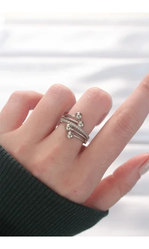 Topçuk Model Zirkon Taşlı Silver Renk Ayarlanabilir Yüzük