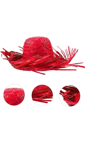 Tropikal Parti Kırmızı Hasır Hawaii Şapkası 13x36 Cm