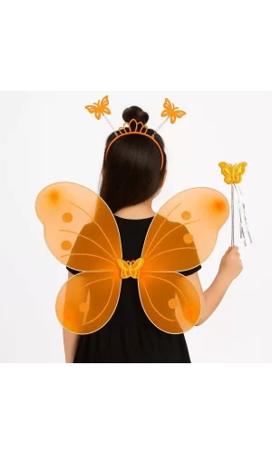 Turuncu Kelebek Kız Seti – 50 Cm Kelebek Kanadı, Taç Ve Asa