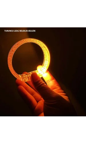 Turuncu Led Işıklı Baskı Yapılabilen Pilli Bileklik Bilezik 1,5 Cm Genişlik