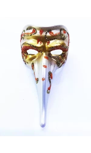 Turuncu Renk İşlemeli Seramik Malzemeden İmal Venedik Uzun Maske Magnet