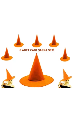 Turuncu Renk Keçe Cadı Şapkası 6 Adet