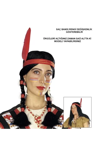 Tüylü Örgülü Hint Peruğu Kızılderili Peruğu