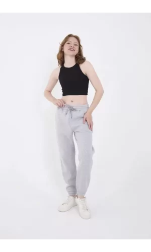 Üç İplik Basic Lastikli Eşofman Pantolon - Gri