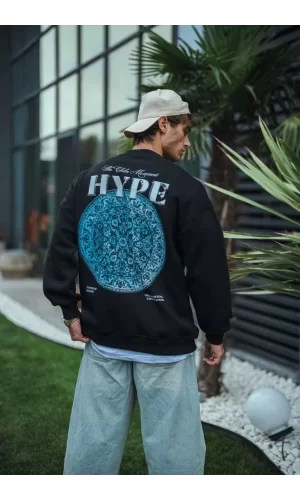 Luz&Pos Üç İplik Bisiklet Yaka Baskılı Sweatshirt - Siyah