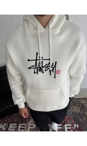 Luz&Pos Üç İplik Kapşonlu Baskılı Sweatshirt - Beyaz