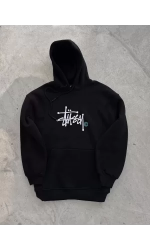 Luz&Pos Üç İplik Kapşonlu Baskılı Sweatshirt - Siyah