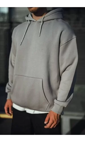 Luz&Pos Üç İplik Penye Kapşonlu Basic Sweatshirt - Boyalı Gri