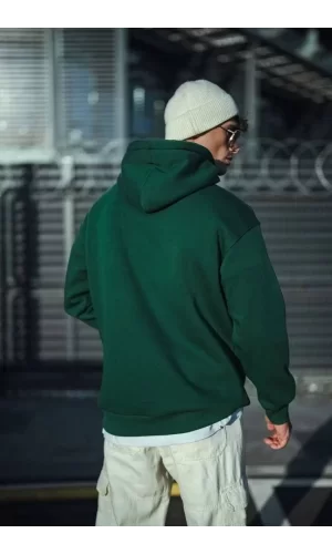 Luz&Pos Üç İplik Penye Kapşonlu Basic Sweatshirt - Haki