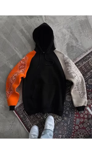 Luz&Pos Üç İplik Penye Kapşonlu Parçalı Sweatshirt - Siyah
