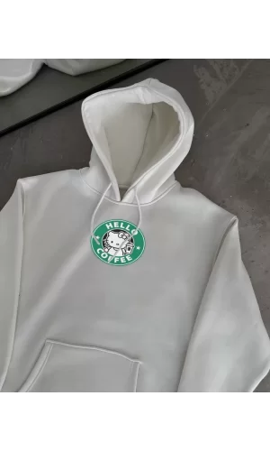 Luz&Pos Üç İplik Penye Uzun Kol Kapüşonlu Sweatshirt - Beyaz