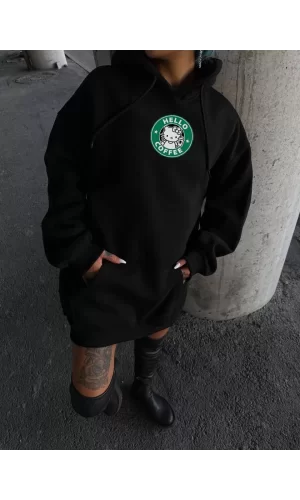Luz&Pos Üç İplik Penye Uzun Kol Kapüşonlu Sweatshirt - Siyah