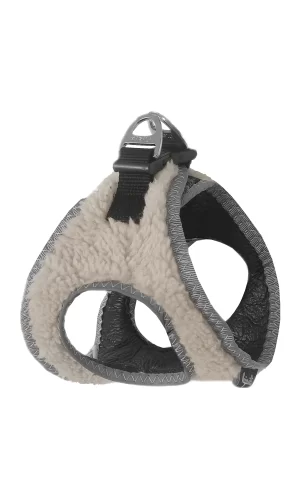 Üç Kilitli Kürklü Kedi Köpek Göğüs Tasması 30-38 cm Small Krem