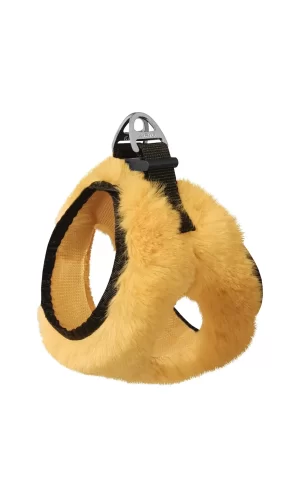 Üç Kilitli Peluş Kedi Köpek Göğüs Tasması 20-24 cm XXX-Small Sarı