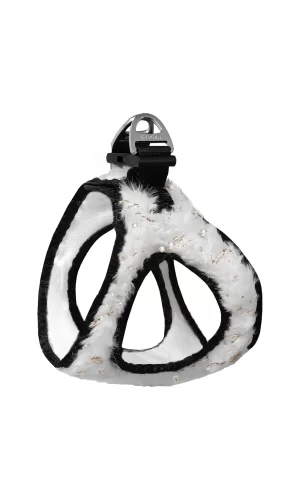 Üç Kilitli Simli Peluş Kedi Köpek Göğüs Tasması 20-24 cm XXX-Small Beyaz