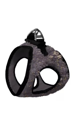 Üç Kilitli Simli Peluş Kedi Köpek Göğüs Tasması 24-28 cm XX-Small Gri