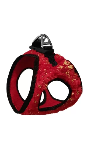 Üç Kilitli Simli Peluş Kedi Köpek Göğüs Tasması 24-28 cm XX-Small Kırmızı