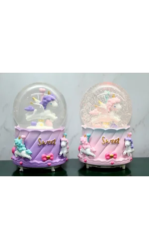 Unicorn İçi Dönmeli Püskürtmeli Işıklı Müzikli Kar Küresi Büyük Boy