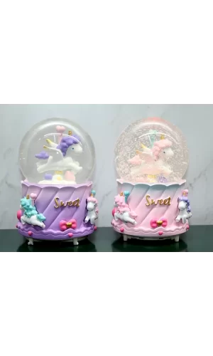 Unicorn İçi Dönmeli Püskürtmeli Işıklı Müzikli Kar Küresi Büyük Boy Alk3040