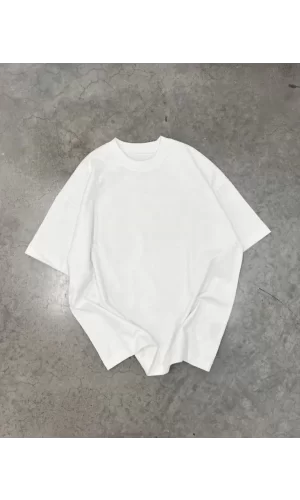 Unisex Basic Bisiklet Yaka Oversize T-Shirt - Beyaz