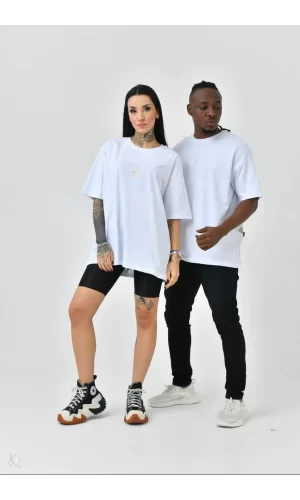 Luz&Pos Unisex Basic Bisiklet Yaka Oversize T-shirt - Beyaz