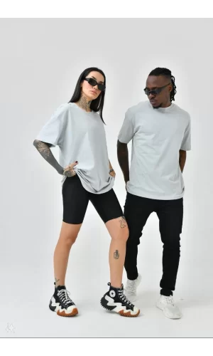 Luz&Pos Unisex Basic Bisiklet Yaka Oversize T-shirt - Boyalı Gri