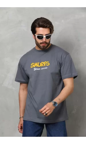 Luz&Pos Unisex Basic Bisiklet Yaka Oversize T-shirt - Füme
