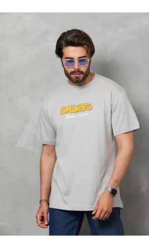 Luz&Pos Unisex Basic Bisiklet Yaka Oversize T-shirt - Gri