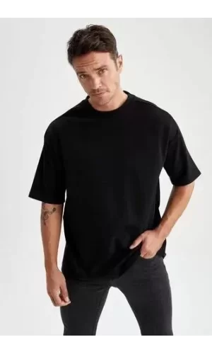 Unisex Basic Bisiklet Yaka Oversize T-Shirt - Siyah