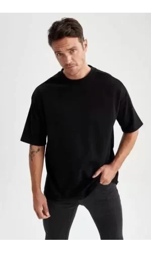 Luz&Pos Unisex Basic Bisiklet Yaka Oversize T-shirt - Siyah