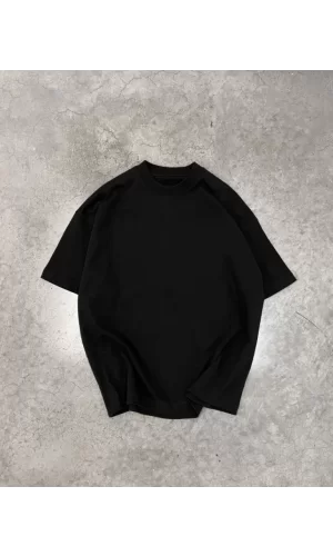 Unisex Basic Bisiklet Yaka Oversize T-Shirt - Siyah