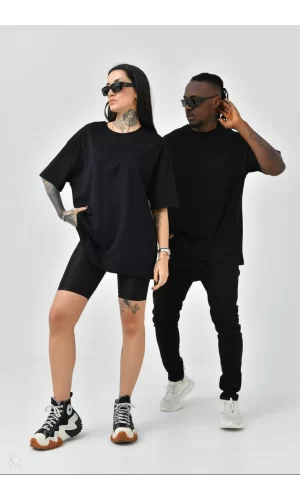 Luz&Pos Unisex Basic Bisiklet Yaka Oversize T-shirt - Siyah