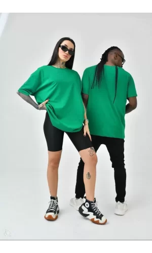 Luz&Pos Unisex Basic Bisiklet Yaka Oversize T-shirt - Yeşil