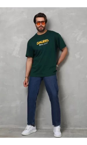Luz&Pos Unisex Basic Bisiklet Yaka Oversize T-shirt - Yeşil