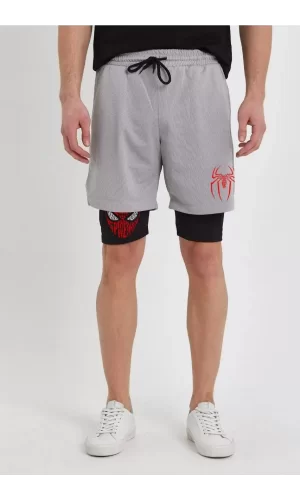 Luz&Pos Unisex Baskılı İç Cepli Sporcu Alt Taytlı Şort - Gri