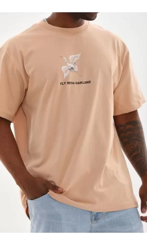 Luz&Pos Unisex Baskılı Oversize T-shirt - Bej