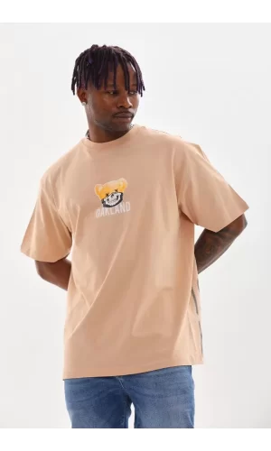 Luz&Pos Unisex Baskılı Oversize T-shirt - Bej