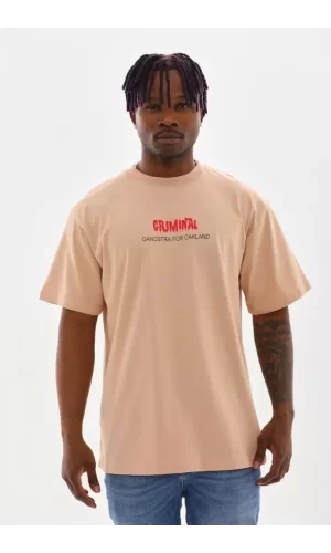 Unisex Baskılı Oversize T-Shirt - Bej