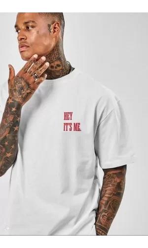 Unisex Baskılı Oversize T-Shirt - Beyaz