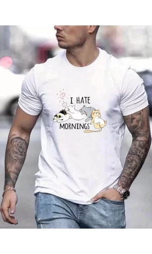 Luz&Pos Unisex Baskılı Oversize T-shirt - Beyaz