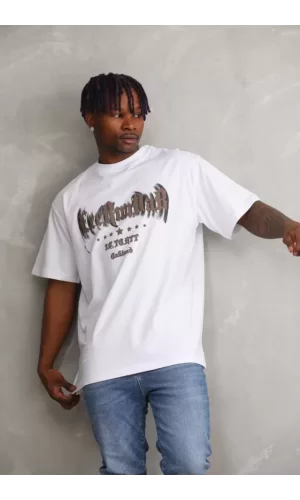 Unisex Baskılı Oversize T-Shirt - Beyaz