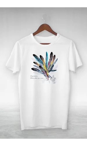 Luz&Pos Unisex Baskılı Oversize T-shirt - Beyaz