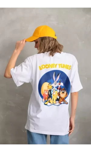 Unisex Baskılı Oversize T-Shirt - Beyaz
